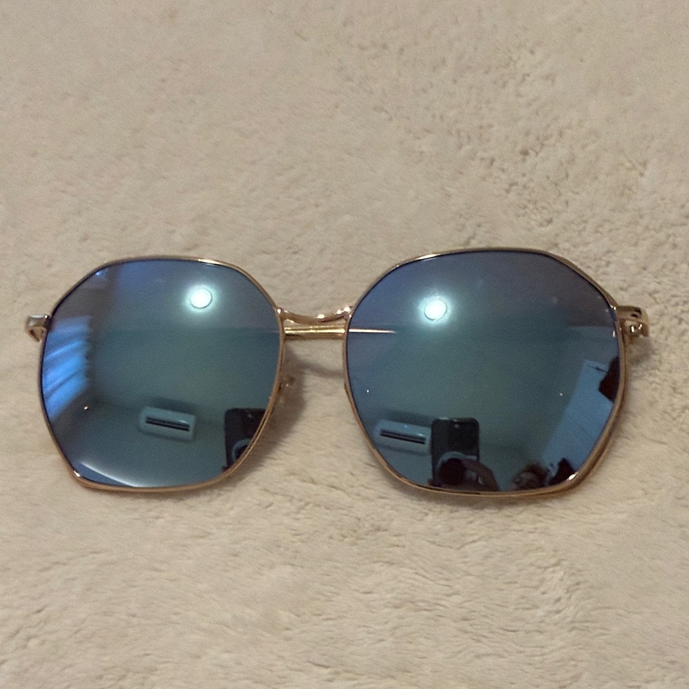 Gold Frame Blue Mirrored Women's Sunglasses